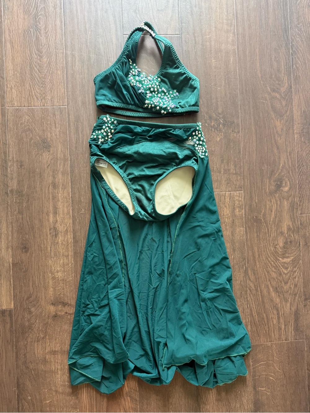 Twelve 16 Designs- Emerald Green Two-Piece Dance Costume with Skirt